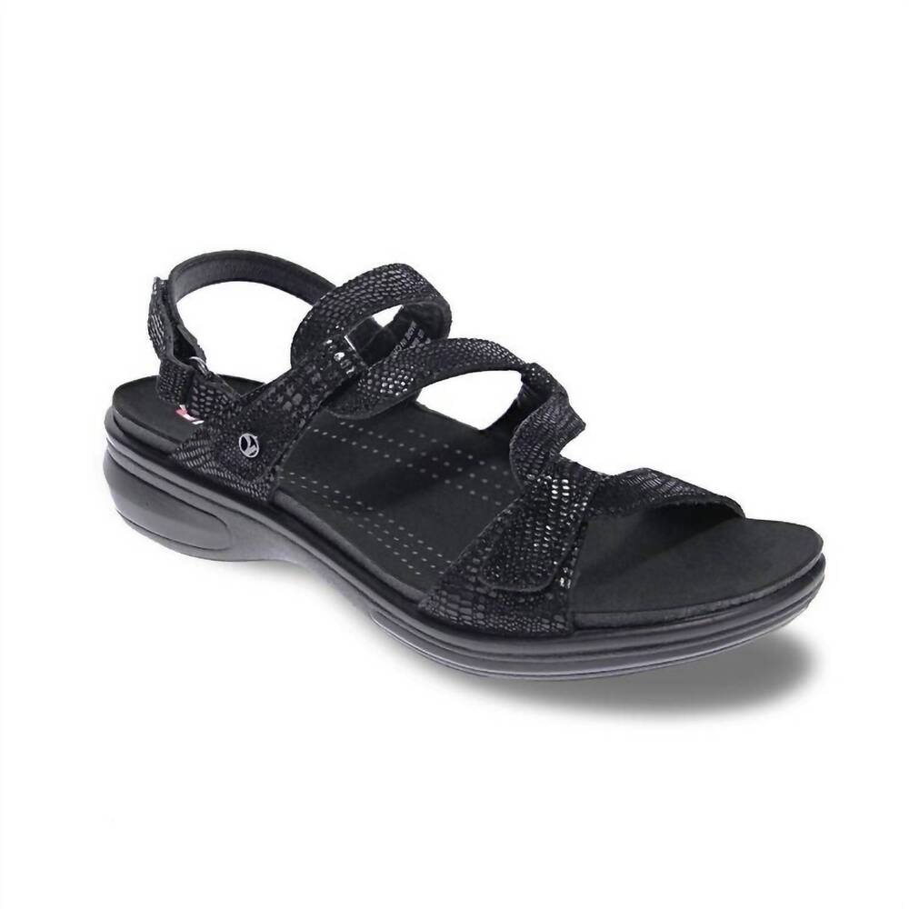 NEW REVERE women's emerald fully adjustable strappy sandal in black lizard